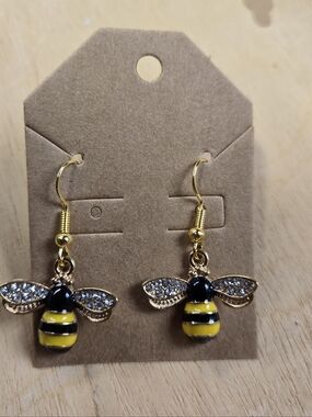 Handmade Sparkly Bee Dangle Earrings
